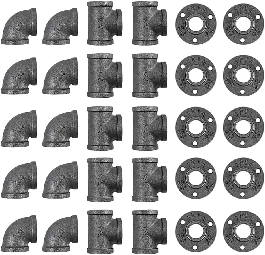 30 Pack 3/4 Inch Cast Iron Pipe Fittings with Elbows Tees Flanges