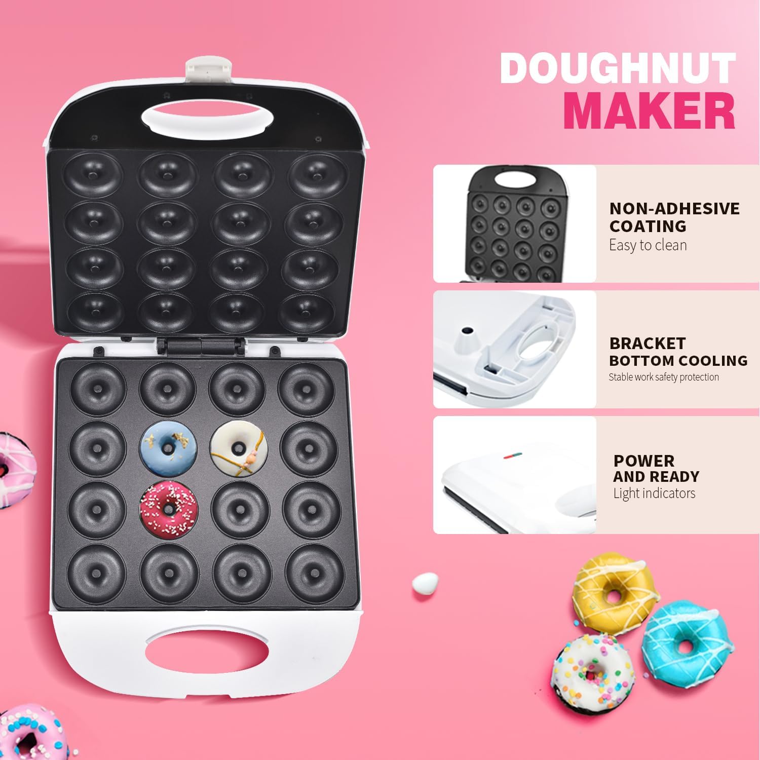Mini Donut Maker | Non-Stick, 2 Inch, 16 Donuts, Cool-Touch