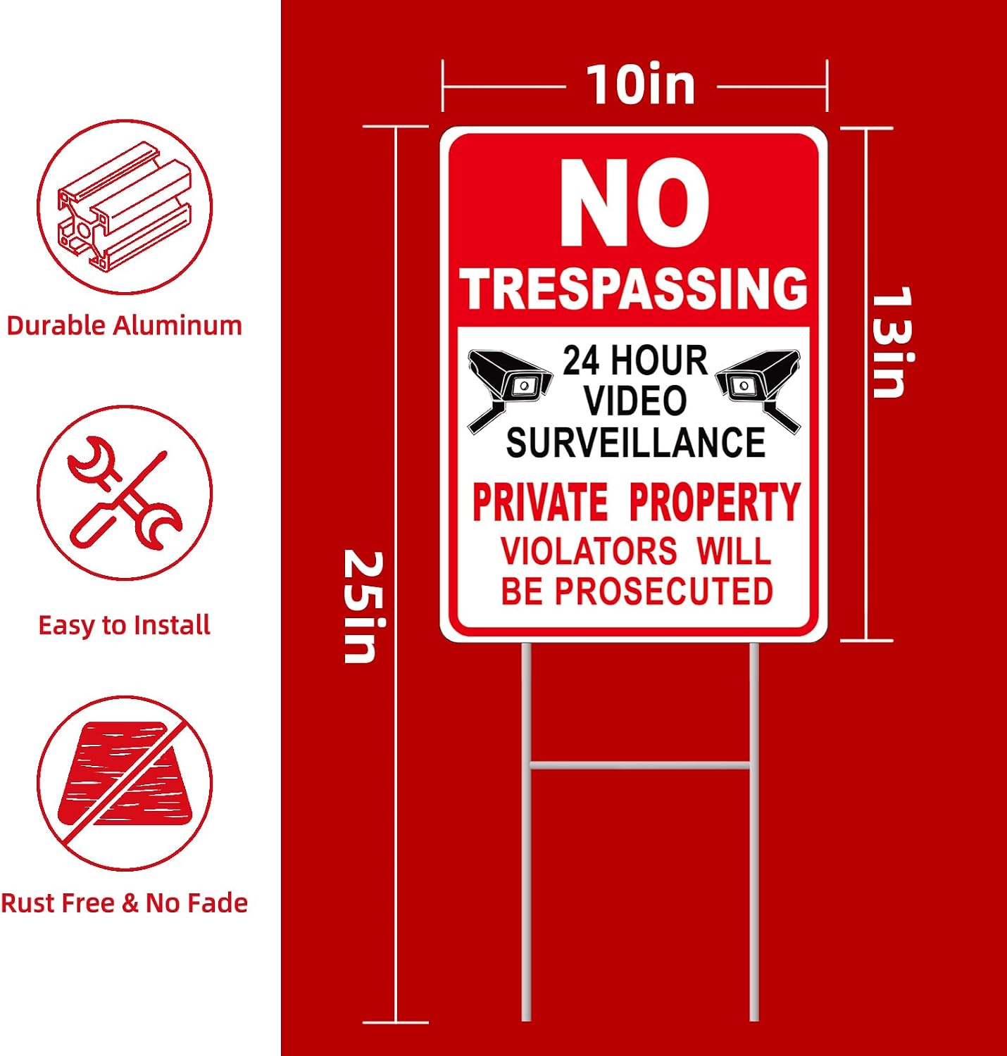 No Trespassing Signs Private Property, 2Pcs 13"x10" 2-Sided, H-Stake | UV HD-printed, weatherproof. This No