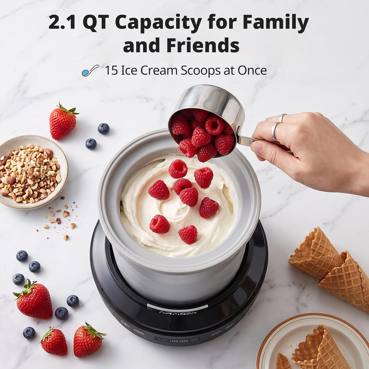 Ice Cream Maker, 2.1-Qt Ice Cream Machine with LED Display & Timer