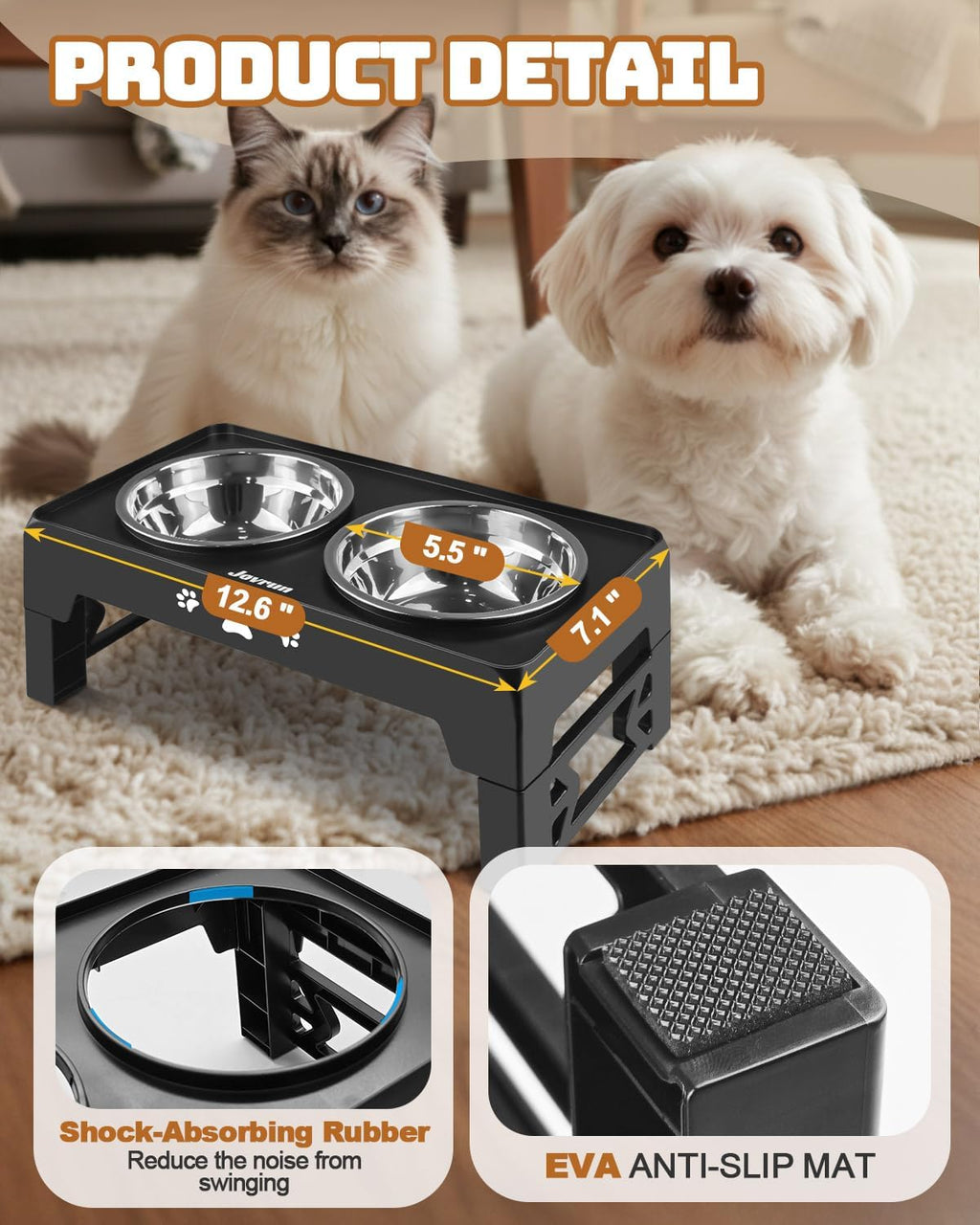 Elevated Dog Bowls for Small Dogs and Cats, Non-Slip Cat Bowls with 2 Thick 5.5" Stainless Steel Dishes, Dog Feeder 2
