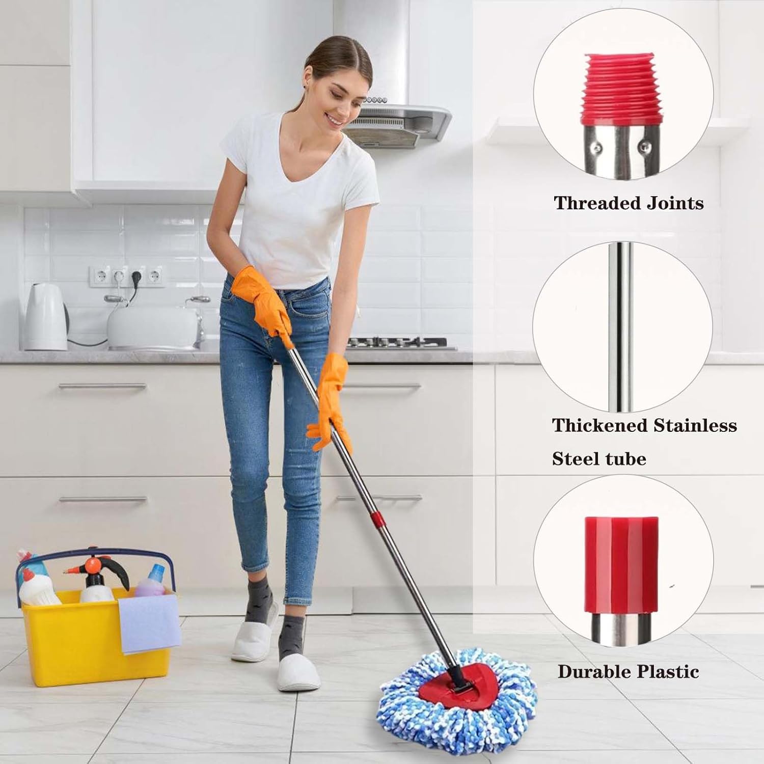 Spin Mop Replace Heads for O Cedar Rinse Clean 2 Tank System, Spin Mop Replacement Head 2 Microfiber Mop Refills, 1