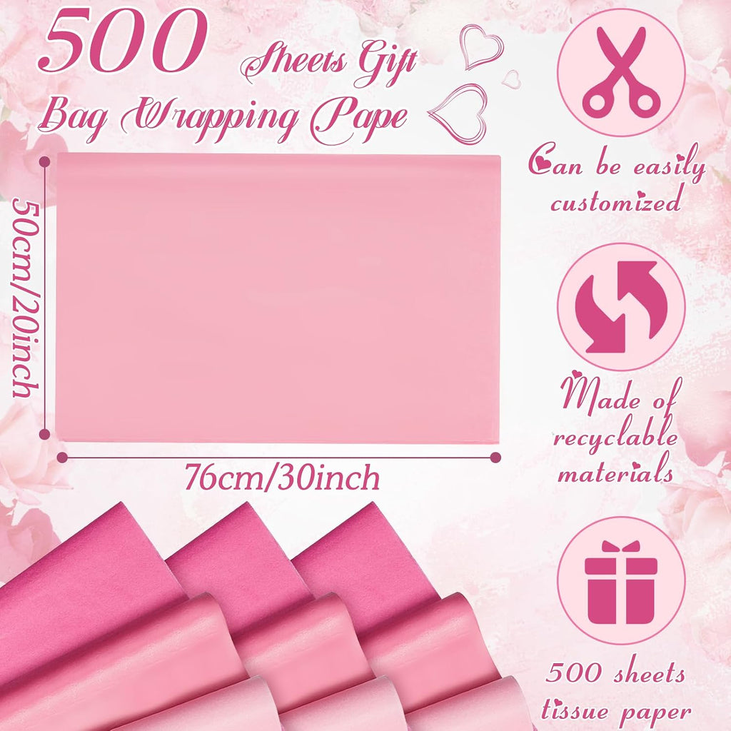 500 Sheets Pink Tissue Paper Bulk 20 x 30 Inch for Fall Floral Packaging