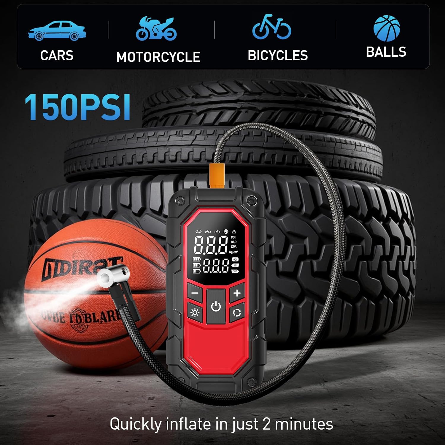 Jump Starter with Air Compressor,Car Battery Jump Starter (9.0 Gasoline/6.5L Diesel) with 150PSI Digital tire