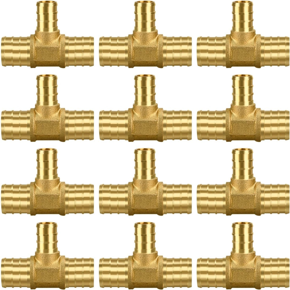 12 Pack 3/4" × 3/4" × 1/2" Brass PEX TEE Fittings