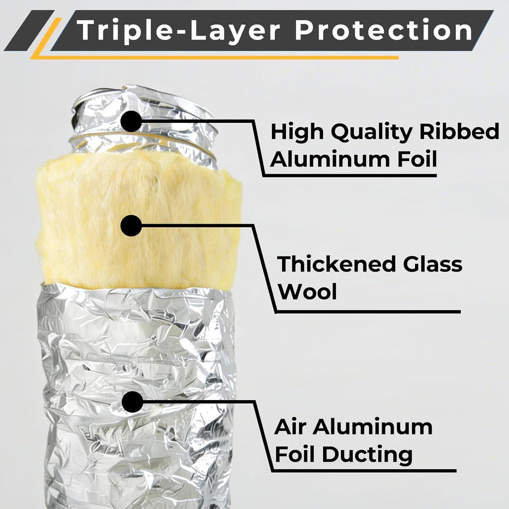 TTFLEX 6 Inch Insulated Flexible Duct Hose 25 FT Heavy-Duty HVAC Ducting | Reinforced Foil + Steel Spiral, Durable