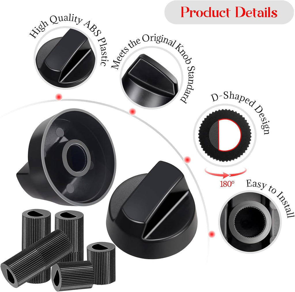 4 Pack Black Control Knobs Replacement with 12 Adapters, Stove Knobs Replacements, Universal Control Knobs for Oven Stove Range