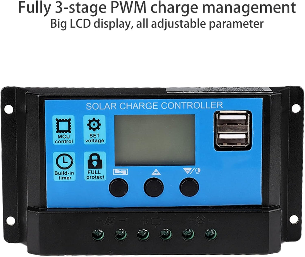 Solar Charge Controller, 12V-24V MPPT PWM Battery Controller with LCD Display, 40A Dual USB
