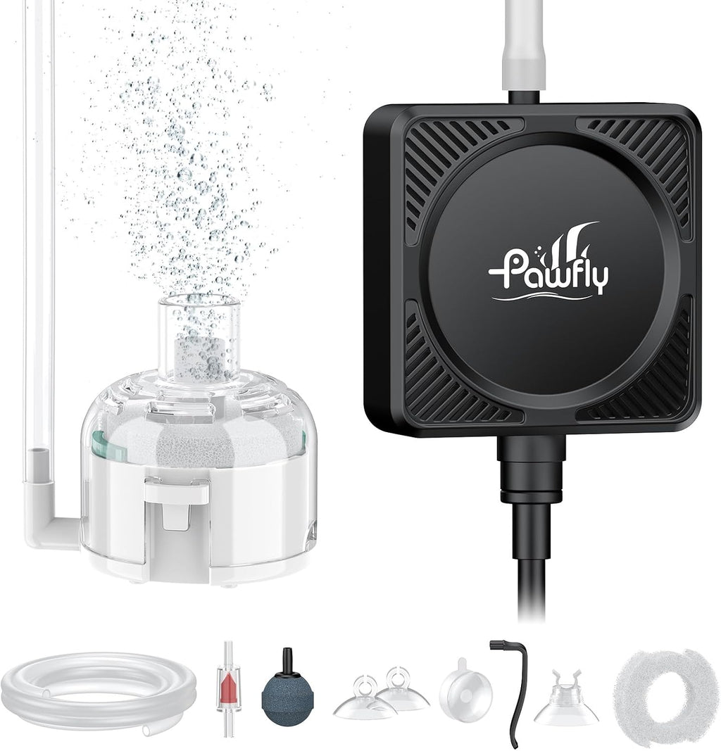 Mini Aquarium Air Pump, Ultra Quiet Oxygen Aerator Kit for 1-15 Gallon Fish Tanks with Air Tubing, Air Stone, Check
