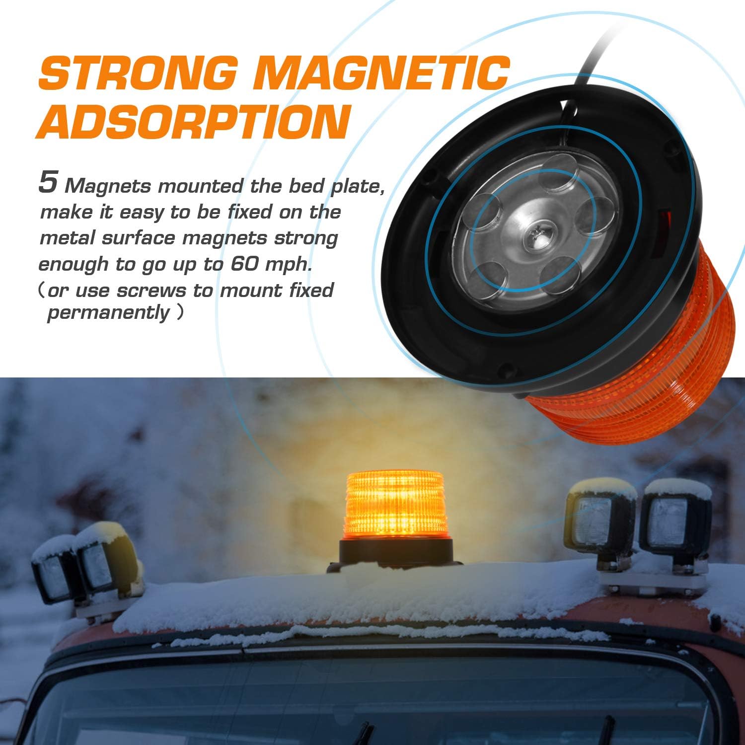 LED Strobe Light, 12V-24V Amber 40 LED Warning Safety Flashing Beacon Lights with Magnetic and 16 ft Straight Cord