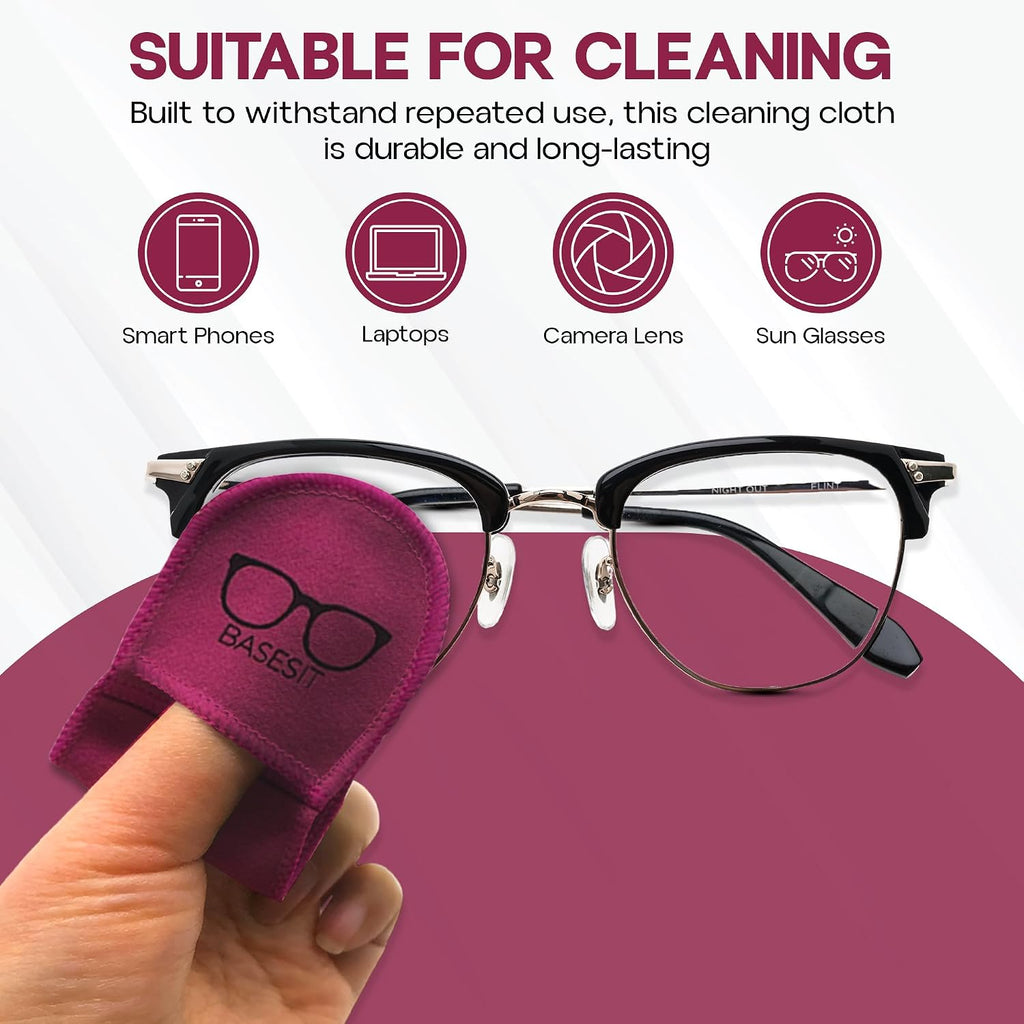 Finger Grip Eyeglass Cleaner (4 Pack) – Premium Microfiber Glasses Cleaning Cloth for Eyeglasses, Sunglasses, Phone