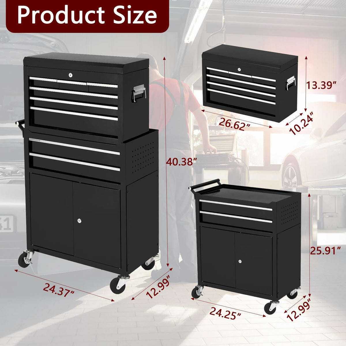 8 Drawers Rolling Tool Chest, Tool Storage Removable Tool Box Combo
