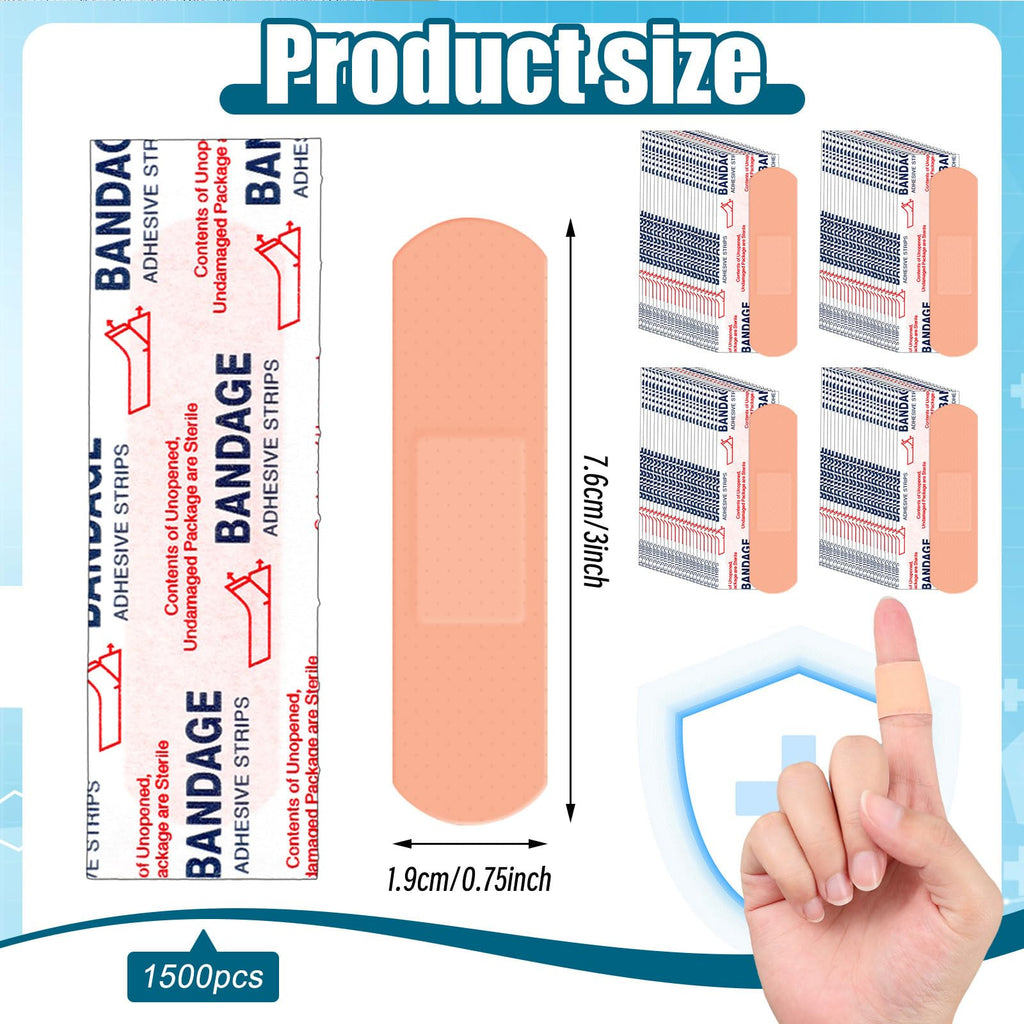 1500 Pcs 3/4" X 3" Adhesive Waterproof Bandages Bulk