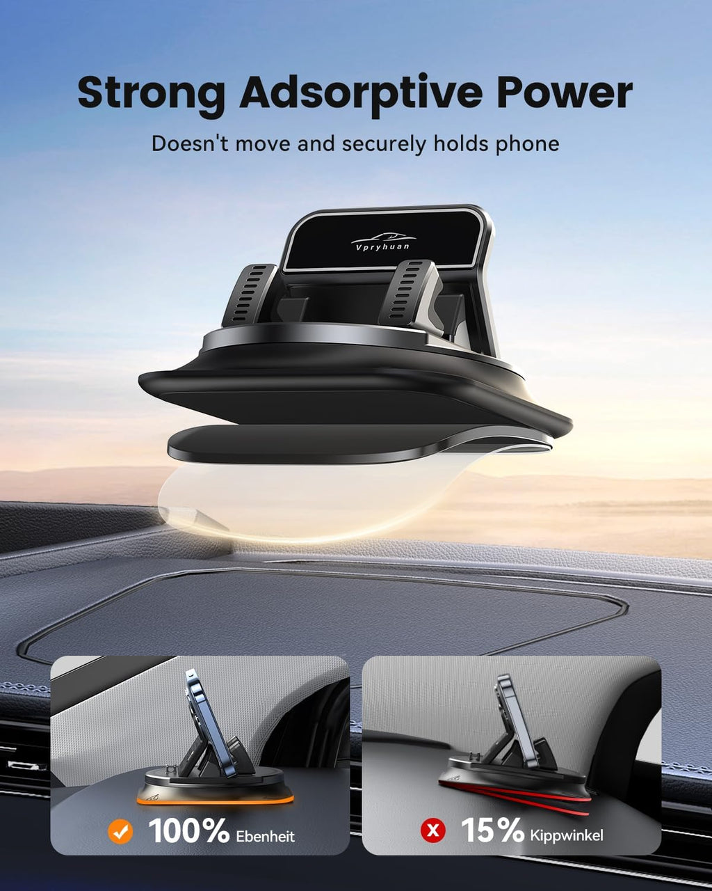 360 Degree Rotation Dashboard Phone Holder for Car, Anti-Slip Grips & One-Hand Operation Car Cell Phone Mount with