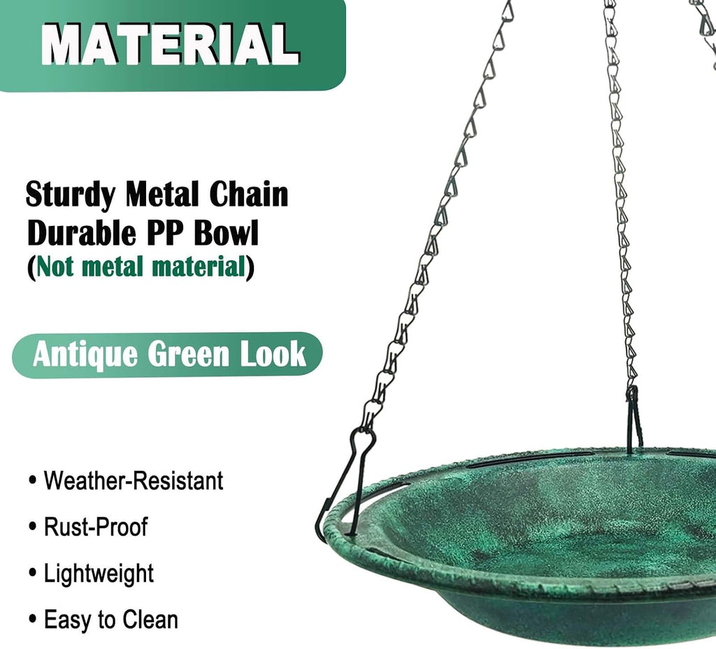 Hanging Bird Bath & Feeder Bowl, 12 in, Antique Green