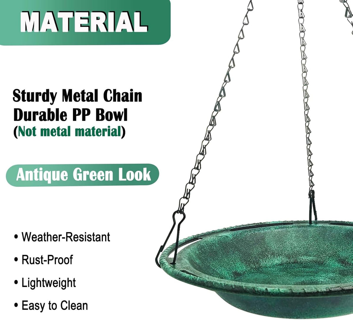 Hanging Bird Bath & Feeder Bowl, 12 in, Antique Green