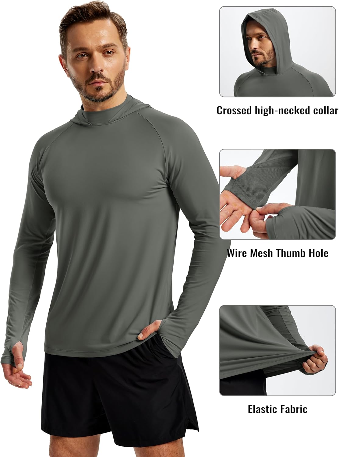 Men's UV Hoodies Long Sleeve Sun Rash Guard Fishing Swim Shirts | Long Sleeve, Fishing Shirts, Sun Protection, Dry