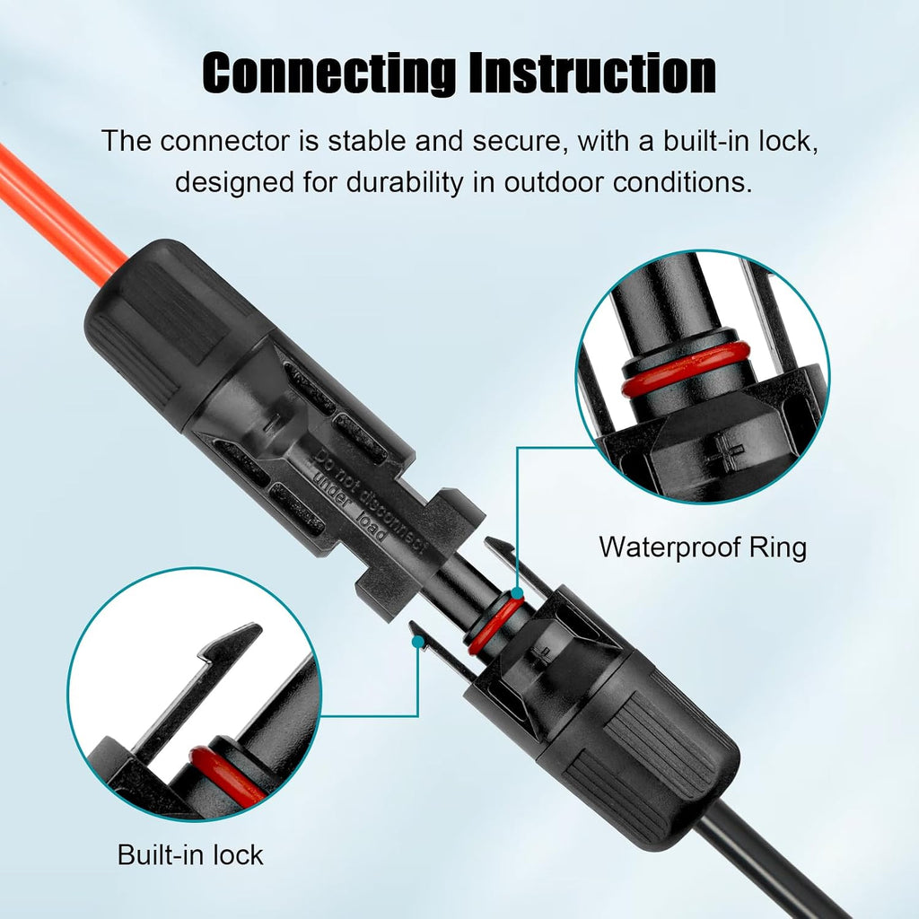 10 AWG Solar Extension Cable 2FT Black + 2FT Red, 10 Gauge Solar Panel Wire Male to Female Tinned Copper Wire for