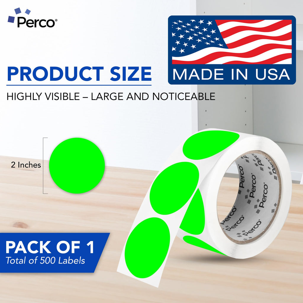 Neon Green Round Circle Dot Sticker 2-Inch Labels with Perforation for Easy Tear-Off, 500 Stickers per Roll - in