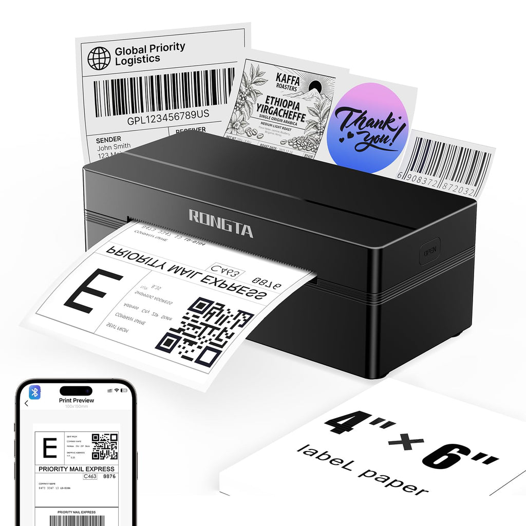 Bluetooth Shipping Label Printer, Wireless 4x6 Thermal Label Printer for Shipping Packages, Support Phones