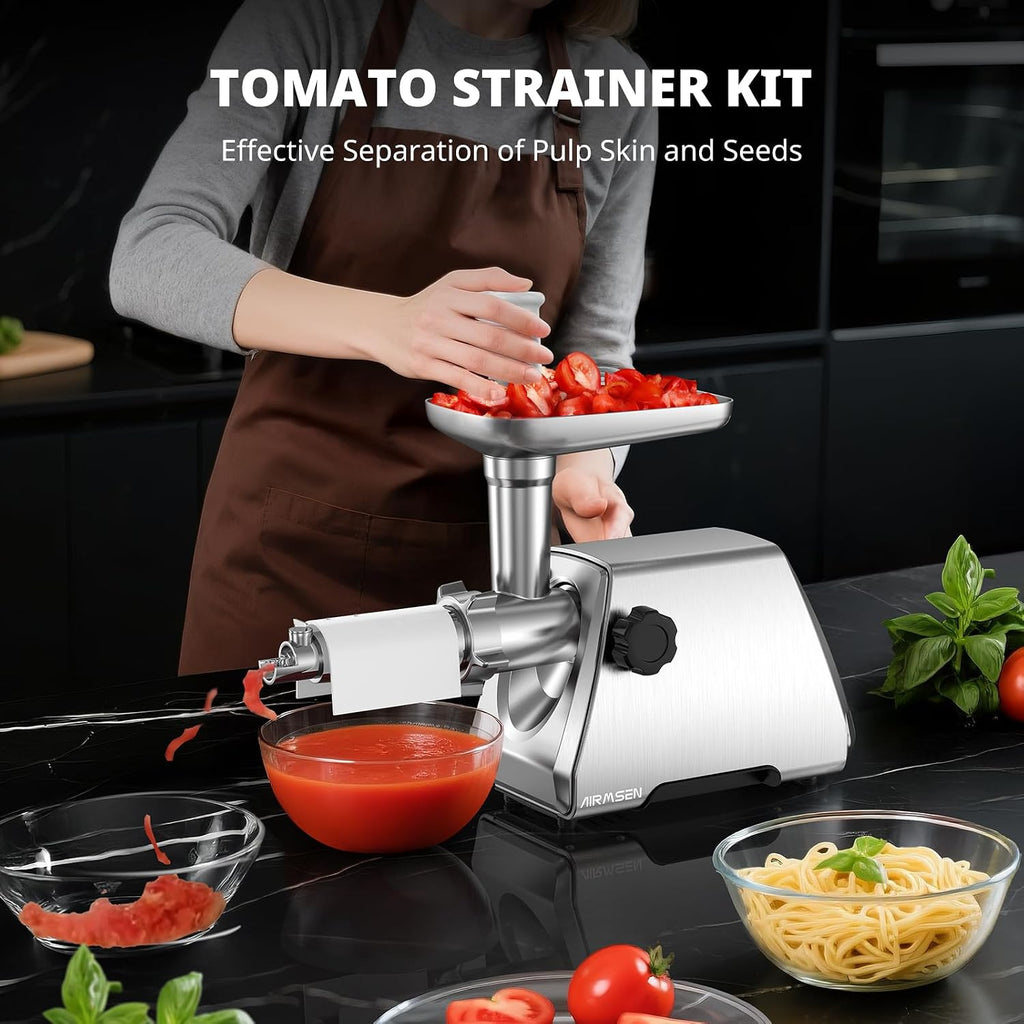 Electric Meat Grinder & Tomato Sauce Press Maker with Strainer - Heavy Duty Food Mill Machine for Grinding Meat