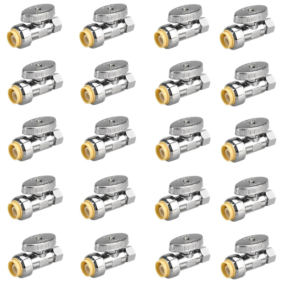 20pcs Straight Stop Valve, 1/2" PTC Input, 3/8" OD Compression Output