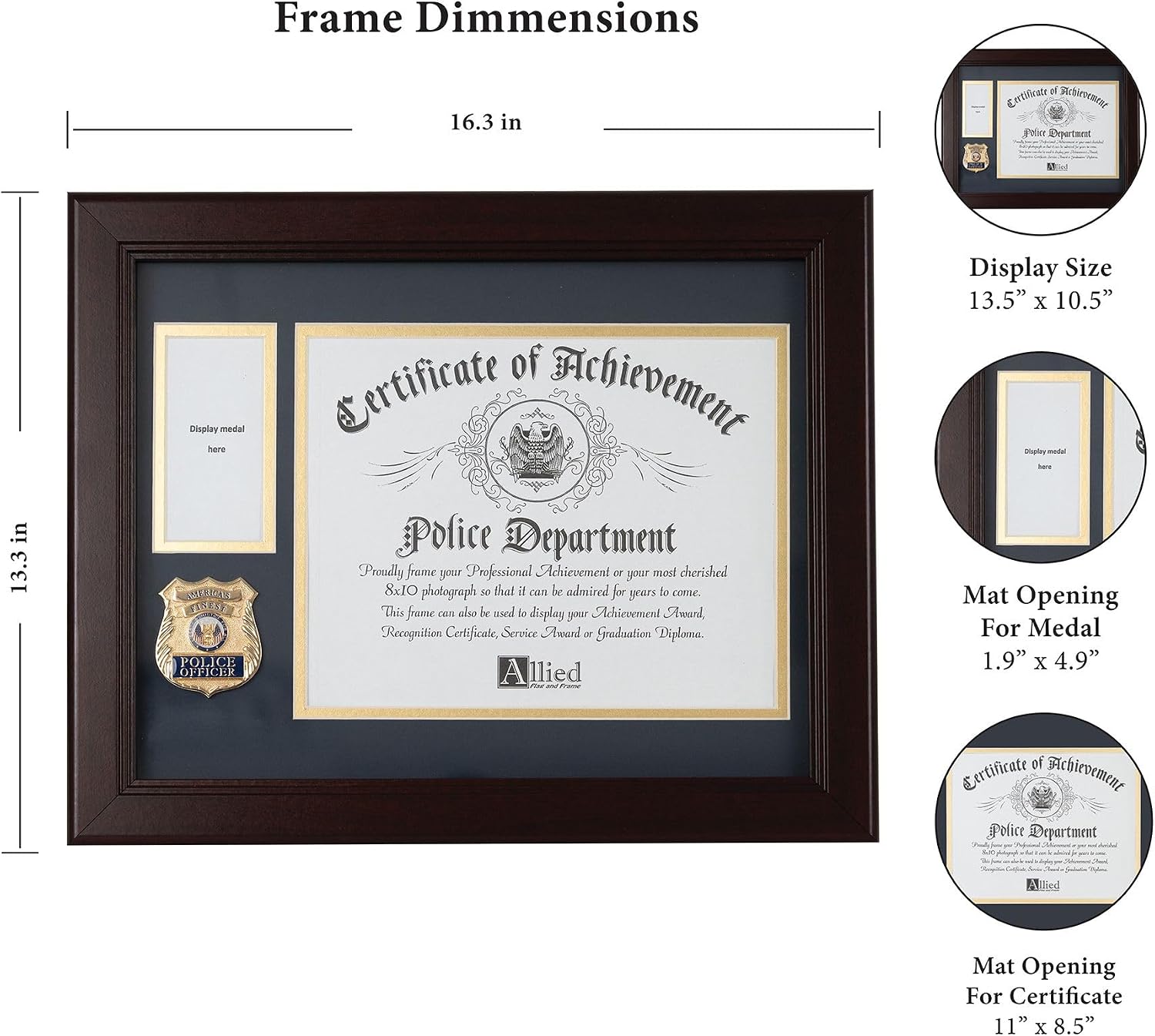 Allied Frame US Police Officer Medal and Award Certificate Frame - 8 x 10 Opening