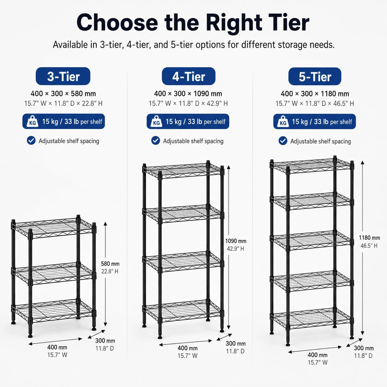 4 Tier Storage Shelves, Metal Wire Shelving Unit, Heavy Duty Adjustable Shelf Rack for Pantry, Kitchen, Garage and