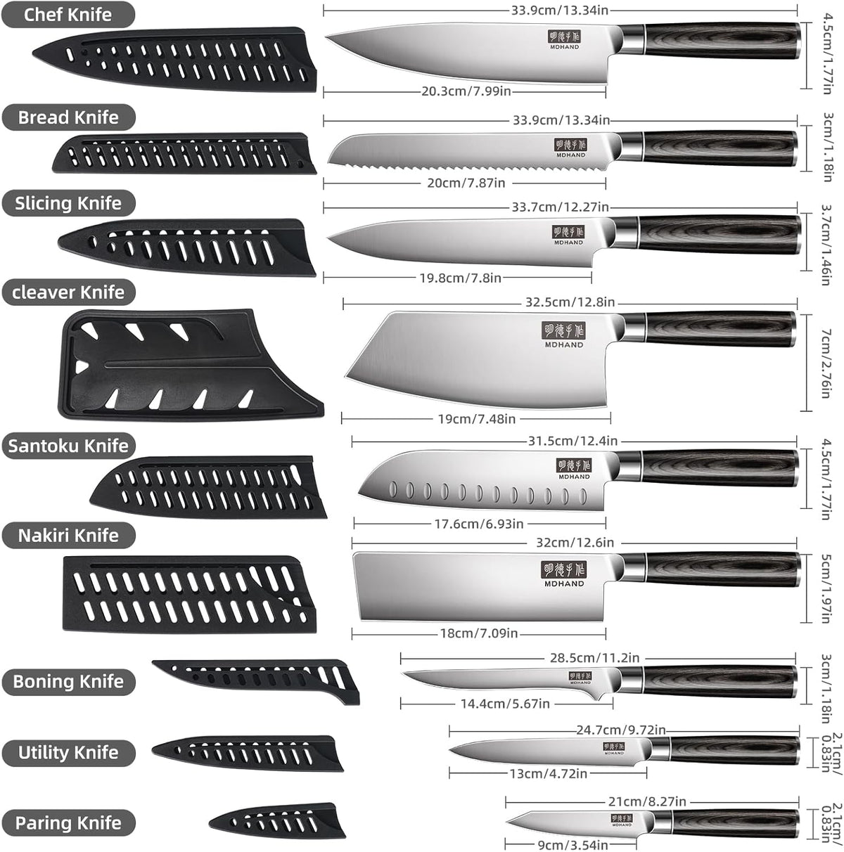 Chef Knife Set with Roll Bag, Ultra Sharp Japanese Kitchen Knife Set