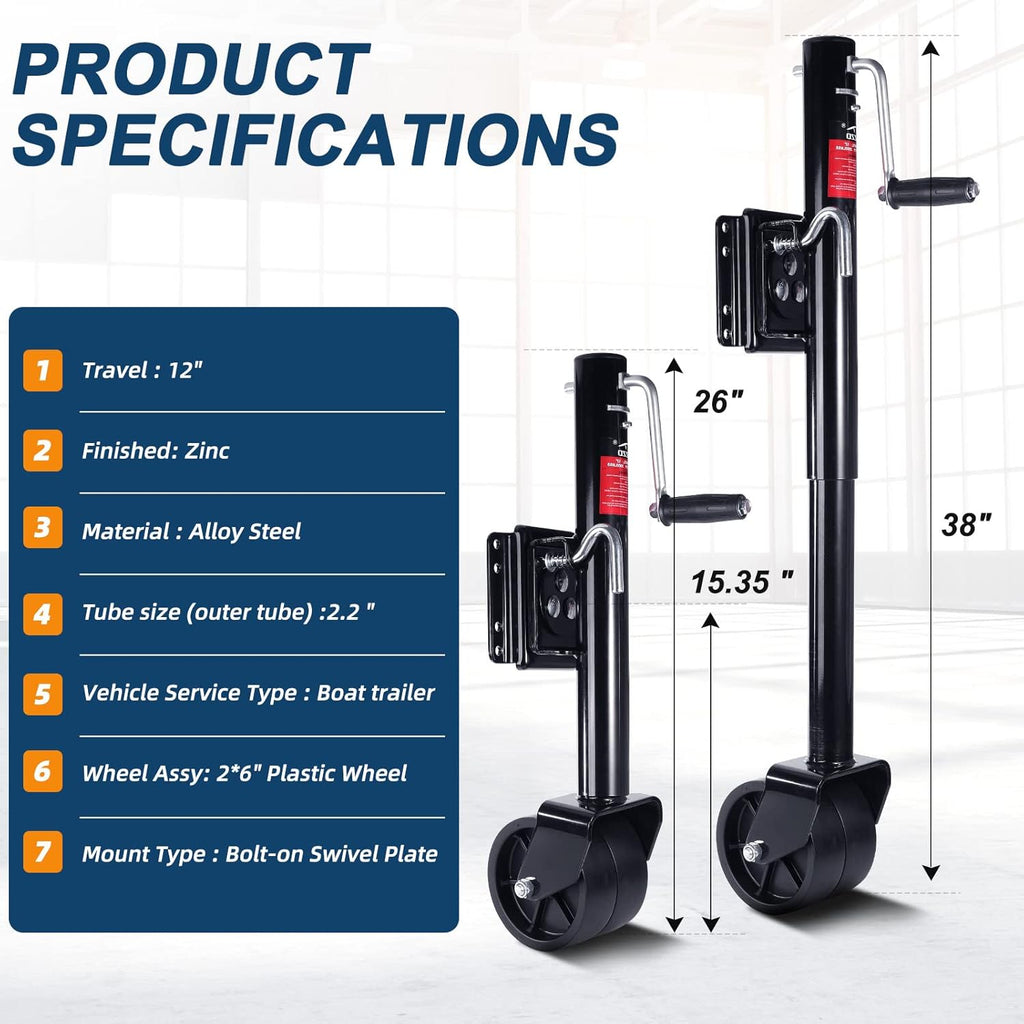 2000lbs Trailer Jack with Wheel, Heavy Duty Swivel Boat Jack