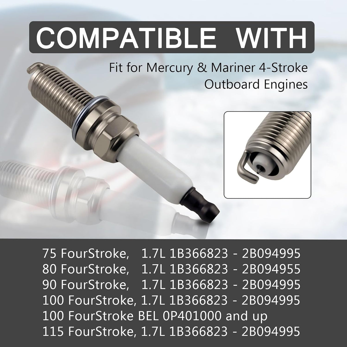4Pc Iridium Spark Plugs LFR4A-E 6499 Fit Mercury 4-Stroke Outboard 75-115HP