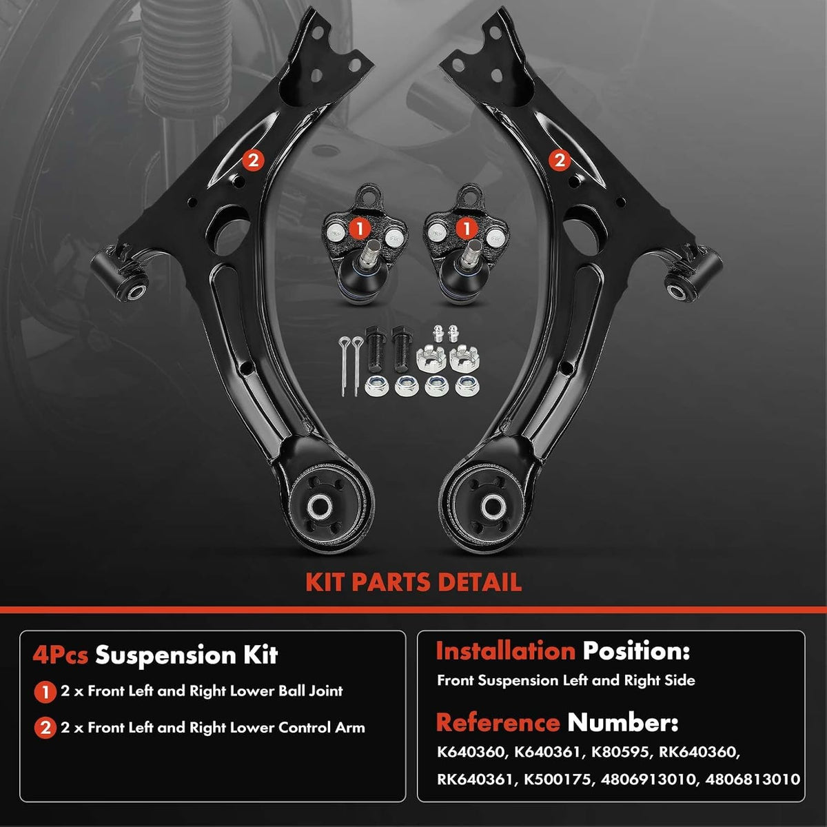 A-Premium 4Pcs Front Suspension Kit, Lower Control Arm, Lower Ball Joint