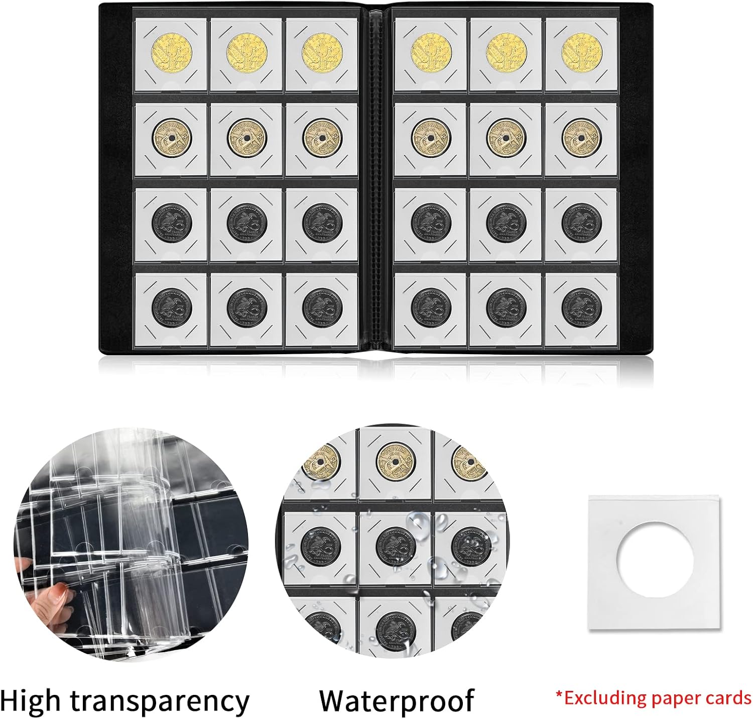 120 Pockets Coin Flip Holder Albums, 2x2 inches Coin Storage Books for Coin Cardboard Collection Holders, Collection