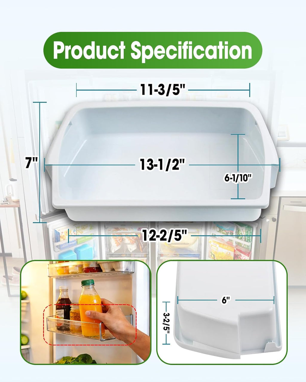2 Pcs Refrigerator Door Shelf Bin Replace WP2204812 2204812 AP6006531