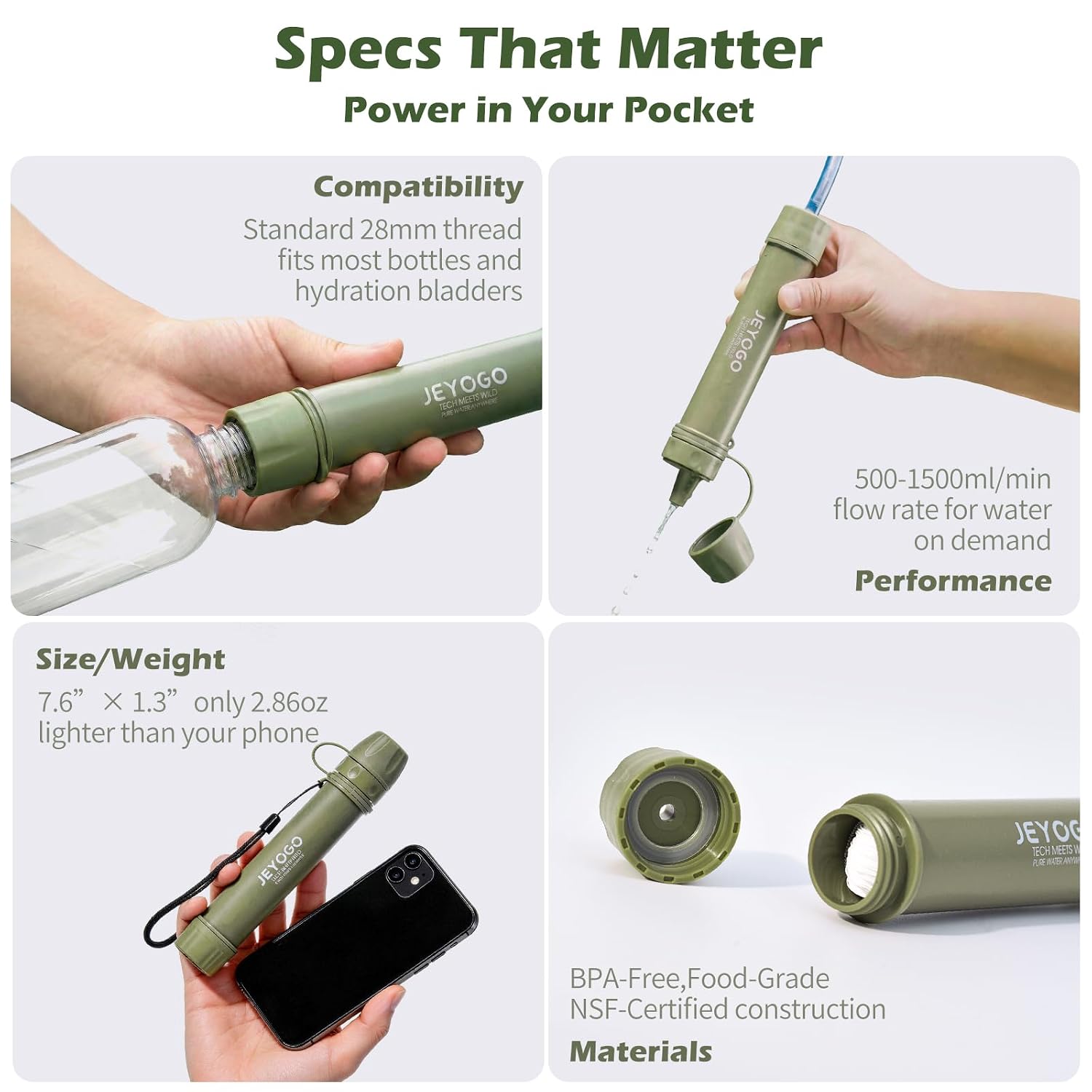 Survival Water Filter Straw - Portable Personal Water Purifier for Hiking, Camping & Bug Out Bag | Tactical Emergency
