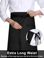 2 Packs Long Bistro Server Aprons with Two Pockets Black