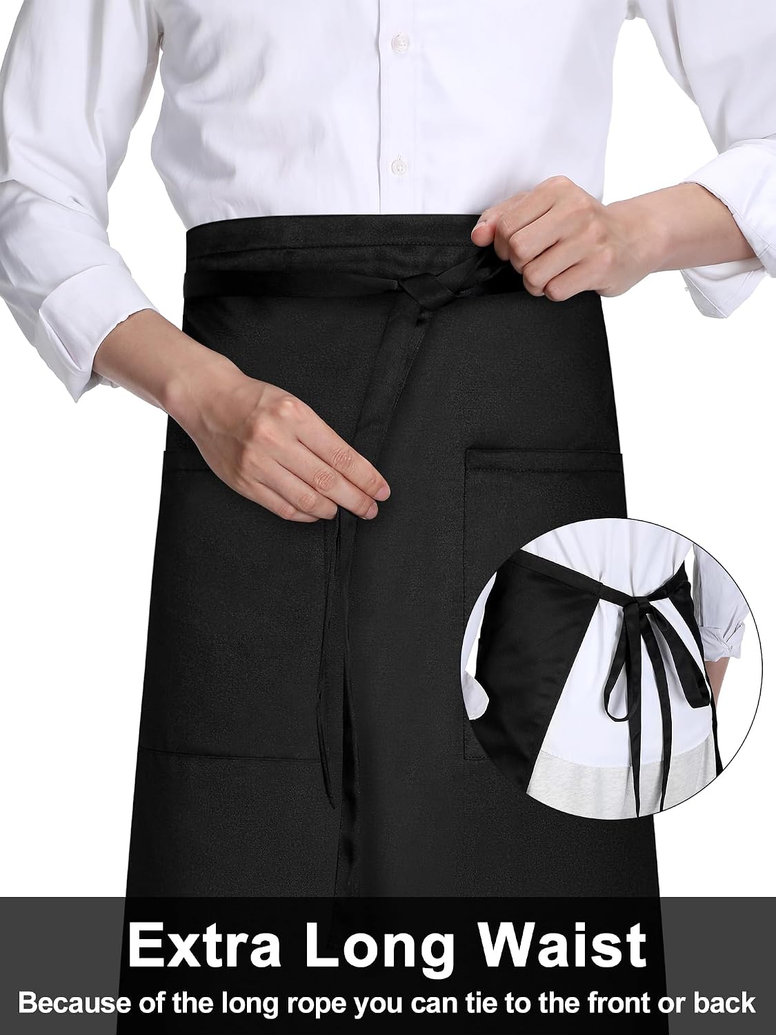 2 Packs Long Bistro Server Aprons with Two Pockets Black