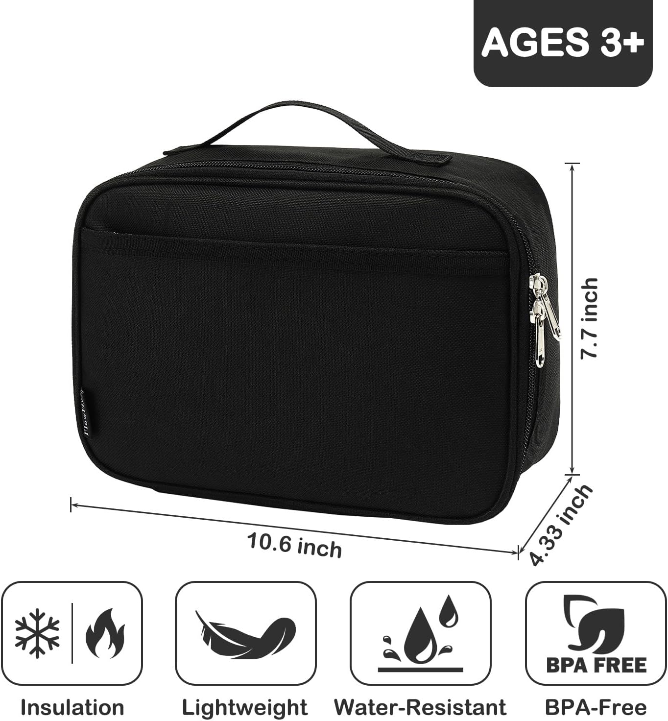Kids Lunch box Insulated Soft Bag Mini Cooler Back to School Thermal Meal Tote Kit for Girls, Boys, Black