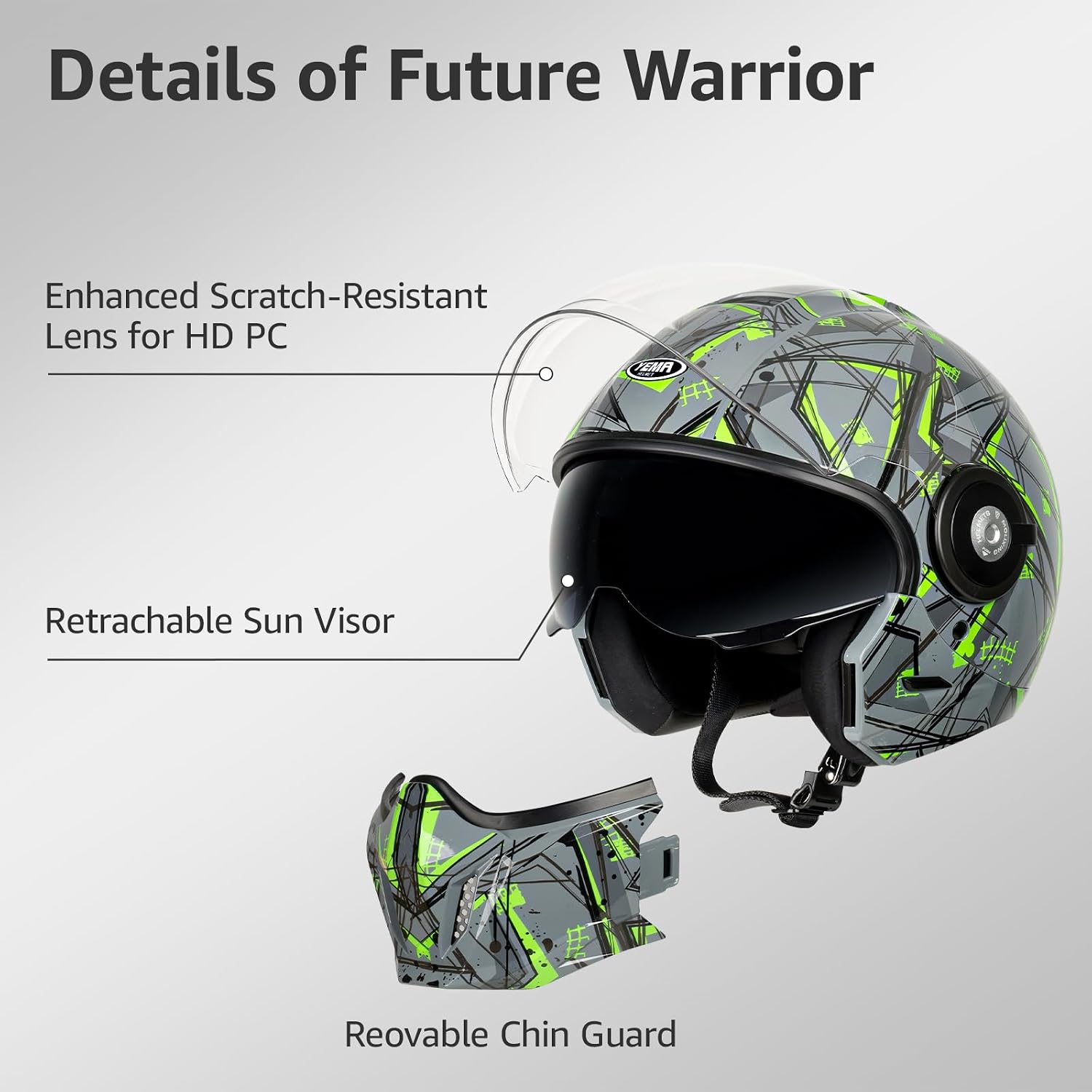 Convertible 3/4 Full Face Motorcycle Helmet DOT Approved - Dual Visor Motocross Off-Road Helmet for Adults, Modular