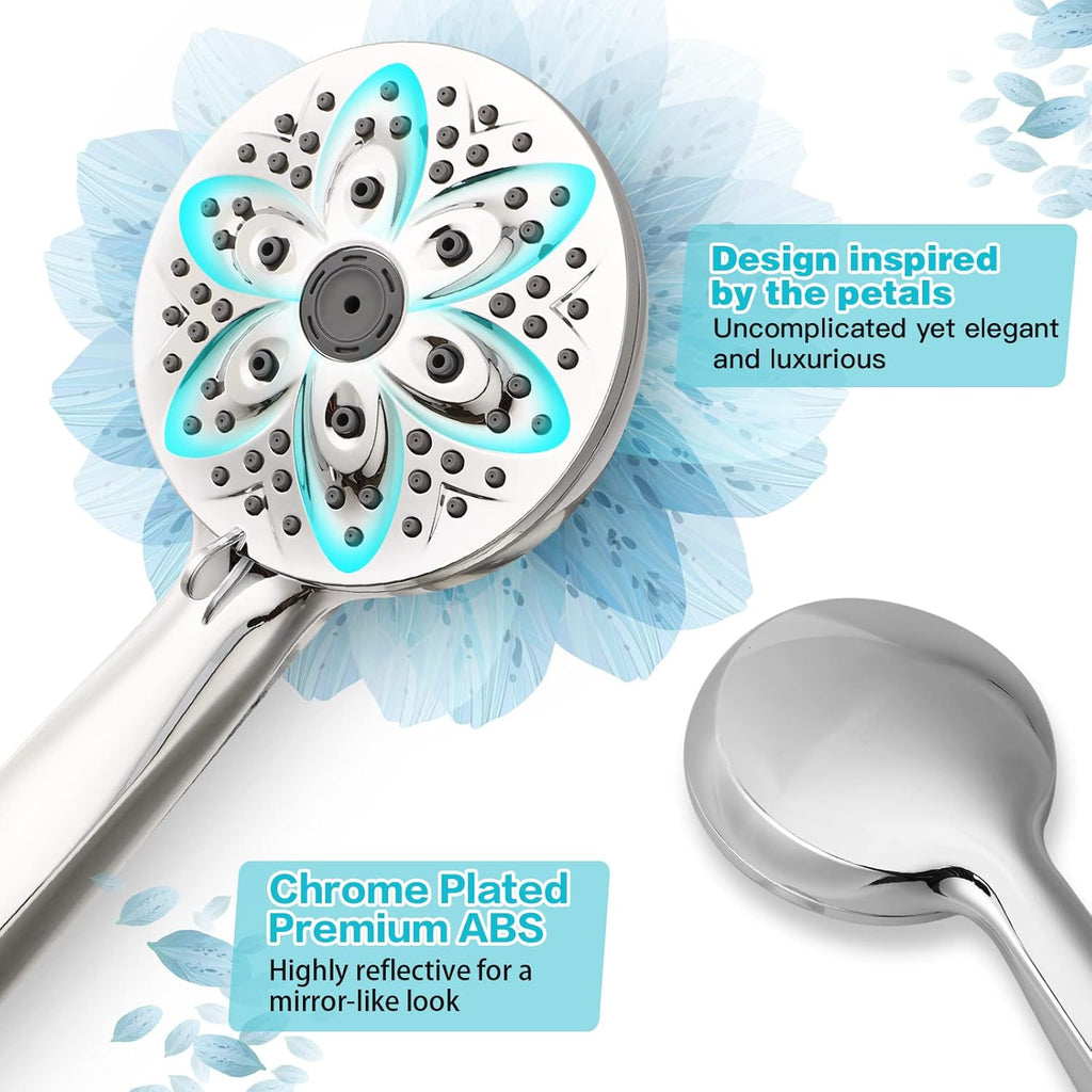 6-Setting Shower Head with Handheld, JDO High Pressure Hand held Shower Head, 4.7 Inch Chrome Detachable Showerhead