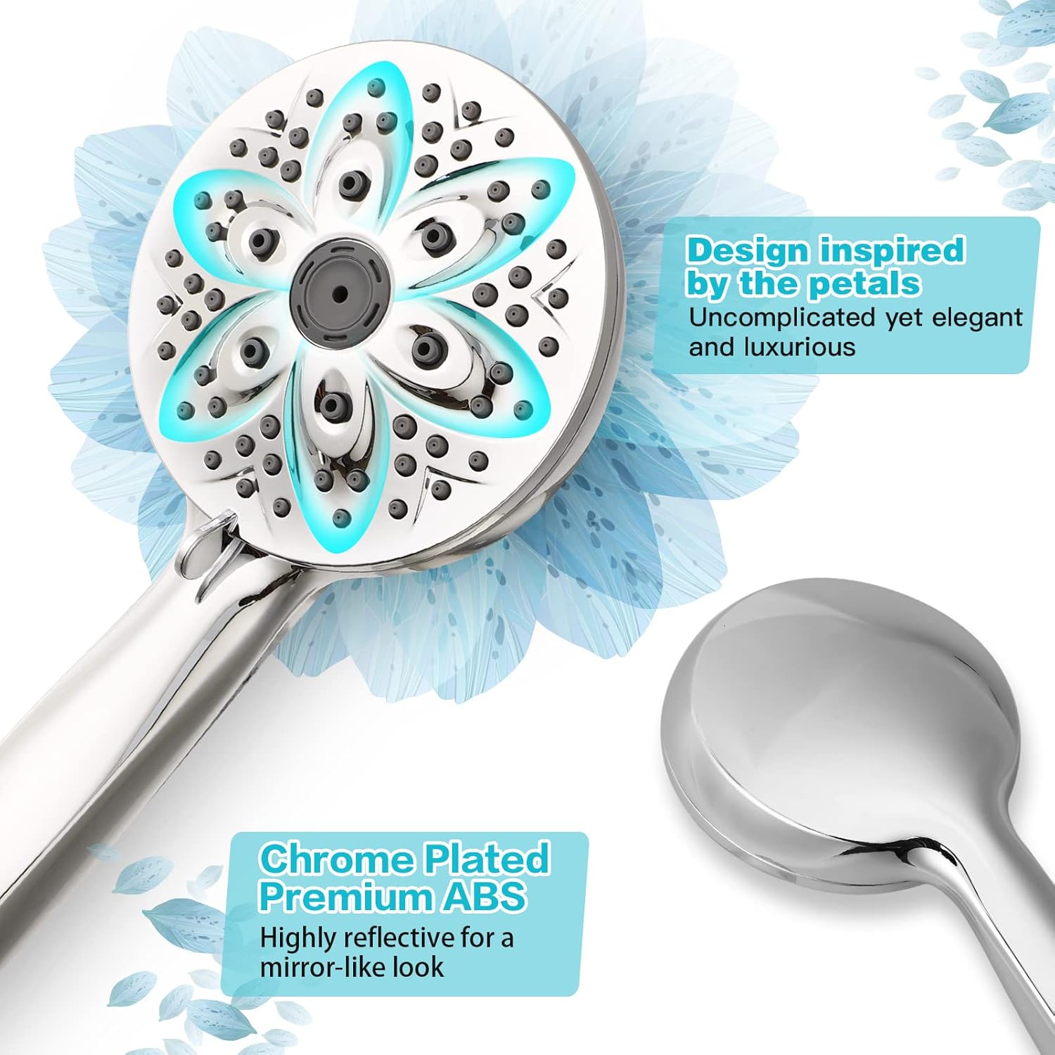 6-Setting Shower Head with Handheld, JDO High Pressure Hand held Shower Head, 4.7 Inch Chrome Detachable Showerhead