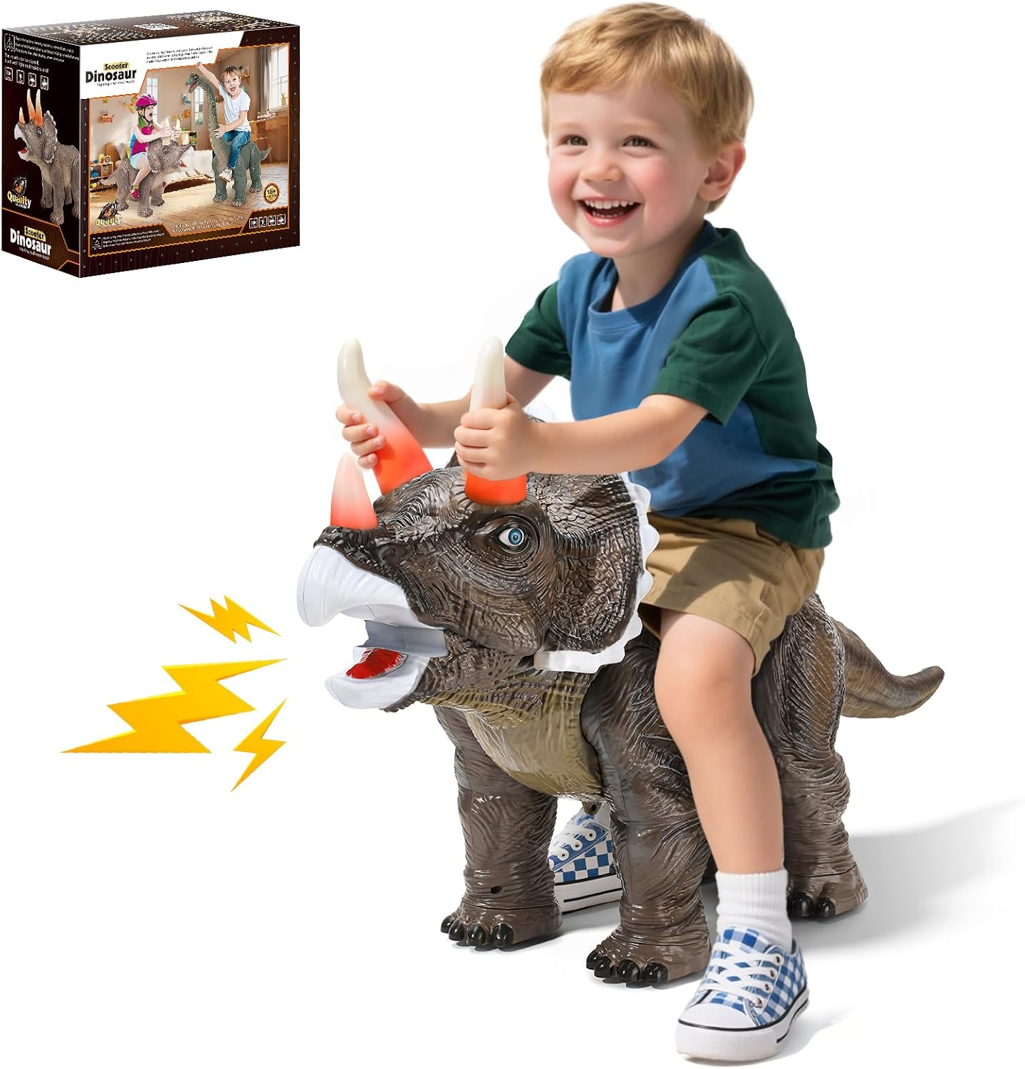Dinosaur Ride On Toy Car,Indoor/Outdoor Play Gift for Kids(Triceratops) | Safety Realistic Triceratops Push Car,Three