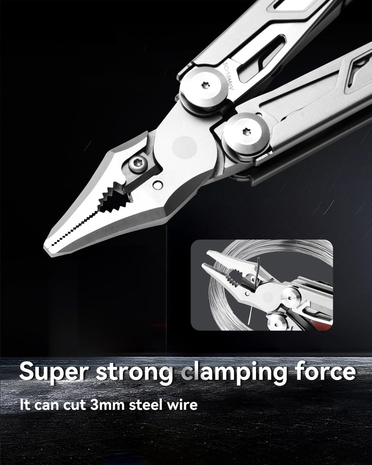 Strong 15-in-1 Multitool Pliers with Sheath, Stainless Steel, Grey | Folding Multi Tool, Needle Nose Pliers & Wire