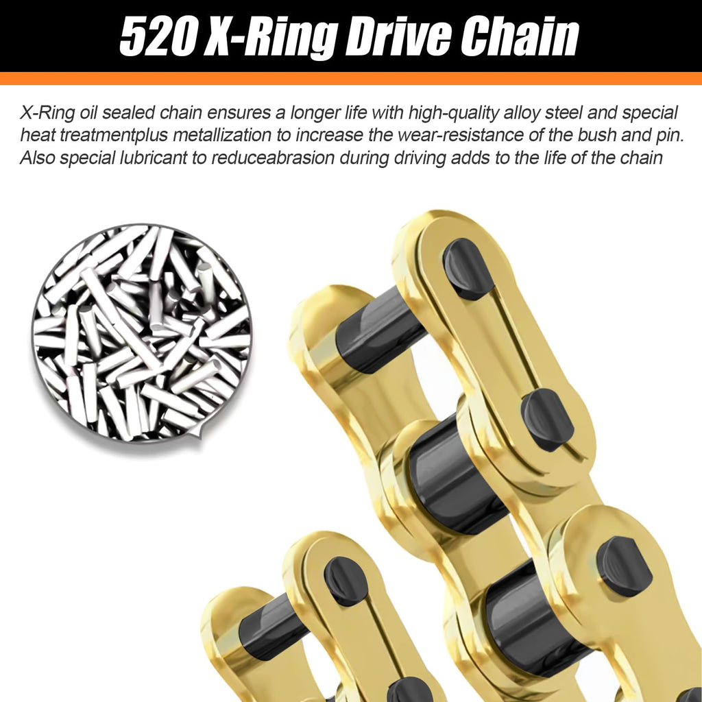 520 Chain 120 Links With Connecting Master Link, X-Ring Gold