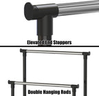 Double Rods Clothing Hanging Rack on Wheels, Black | Metal Rolling Garment Rack
