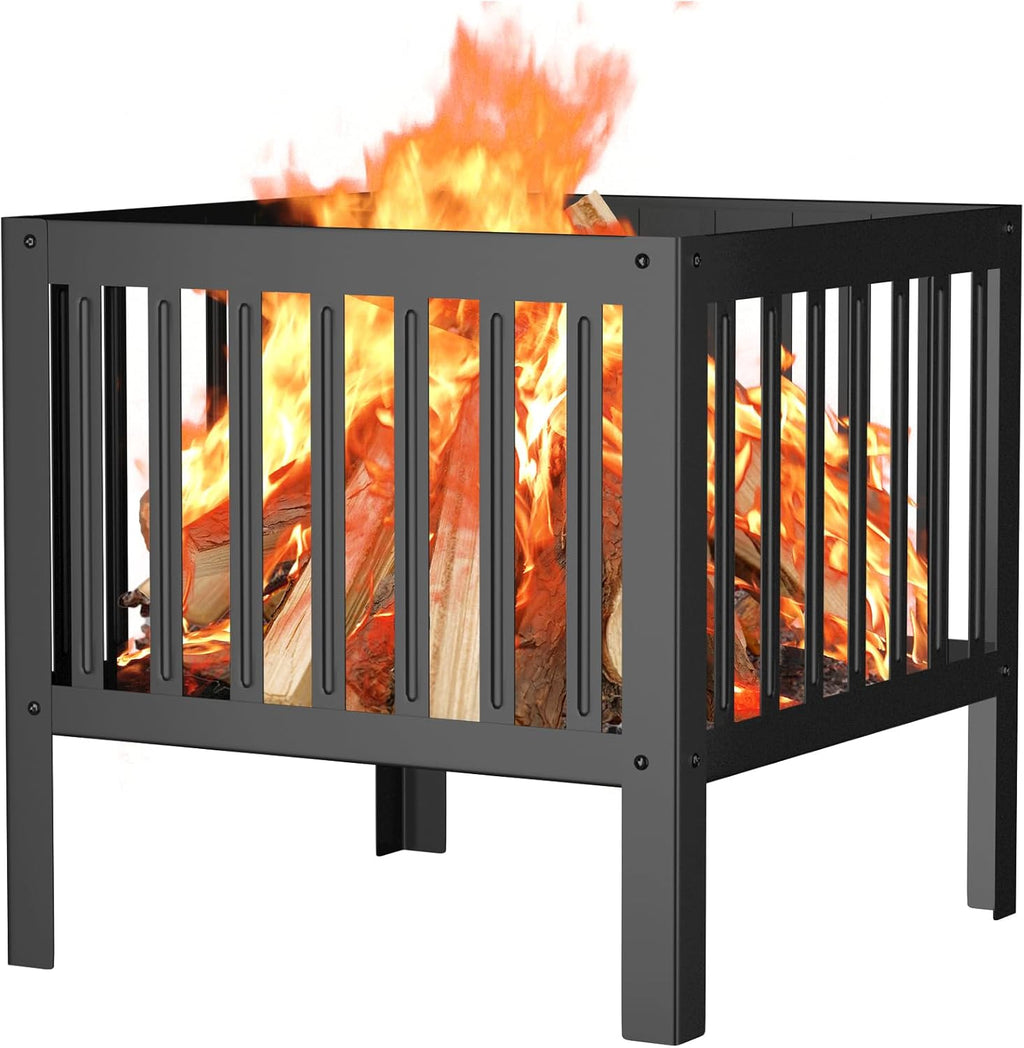16" Tall,16-Inch Square Steel Grating Fire Pit with Bottom in Black