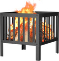 16" Tall,16-Inch Square Steel Grating Fire Pit with Bottom in Black