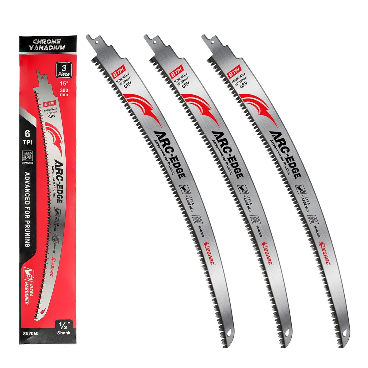 EZARC Arc Edge Reciprocating Saw Blades, 15-Inch 6TPI for Pruning, 3-Pack