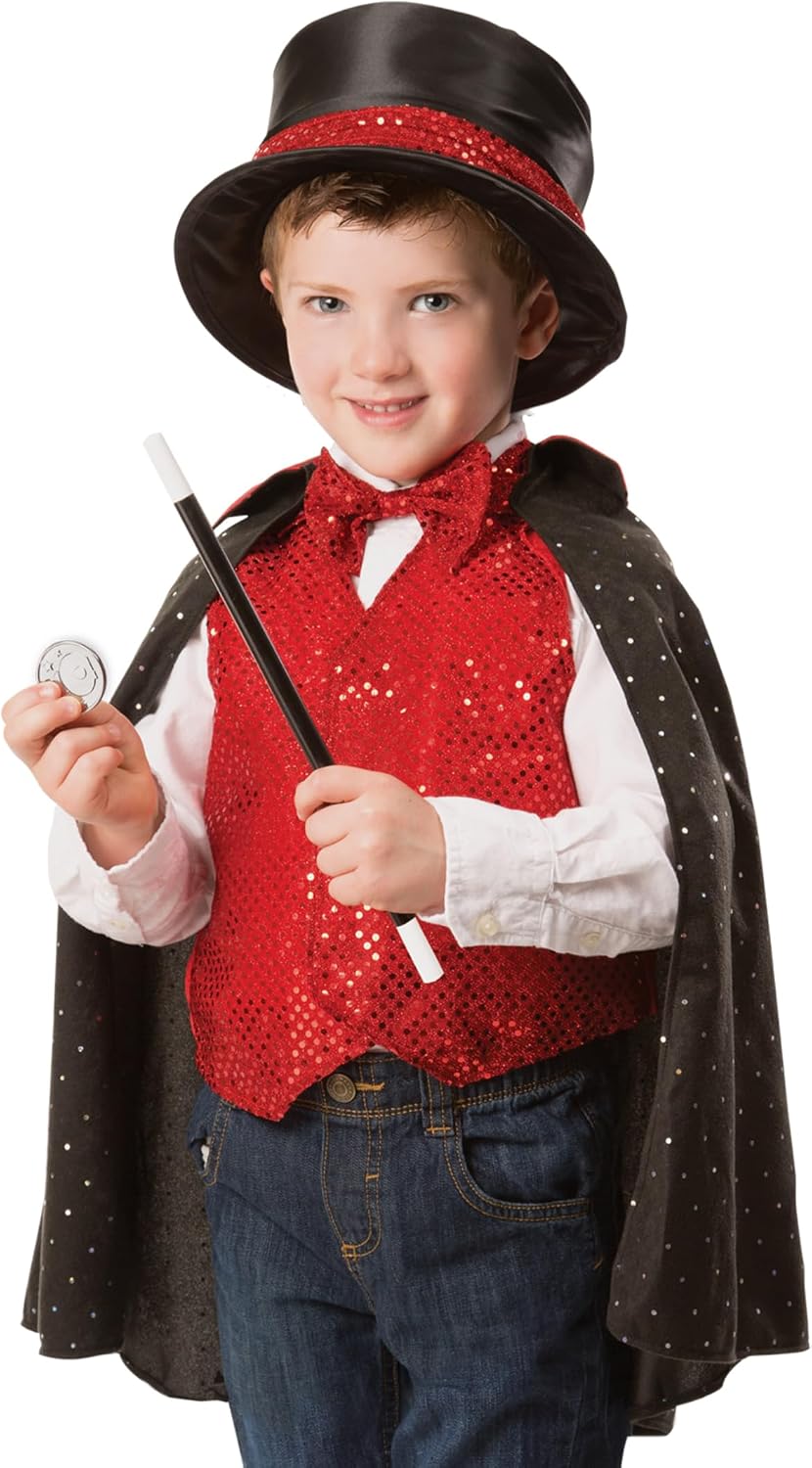 Melissa & Doug Magician Costume Role Play Set - Includes Hat, Cape, Wand, Magic Tricks