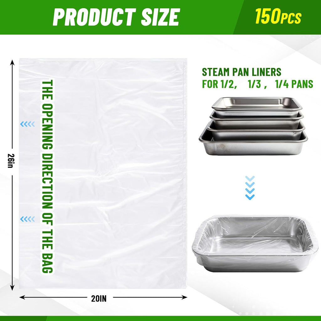 150 Pcs Steam Pan Liners for 1/2 1/3 1/4 Pans